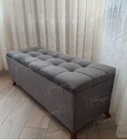 Lüks Çizgi Kapitoneli Sandıklı Puf Bench 120 cm CevizAyak (Antrasit)