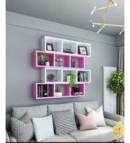 Kitaplık Modern Duvar Rafı Salon Yatay 4 Lü Takım Kırmızı Siyah (Beyaz-Pembe)