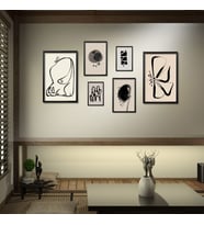6'lı Ahşap Lamine Çerçeveli Mdf Tablo Seti Siyah Modern Kedi (Siyah)