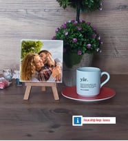 Sevgiliye Hediye Fotoğraflı Dekoratif Taş, Ahşap Altlıklı Türk Kahvesi Fincanı Hediye (Model 8)