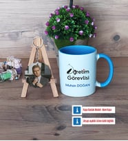 Öğretim Görevlisi Kupa Bardak Beyaz ve Fotoğraflı Ahşap Anahtarlık Hediye Öğretmenler Günü Hediyesi (Model 4)