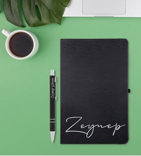 Kişiye Özel İsimli  Defter Kalem Hediye Seti (Siyah)