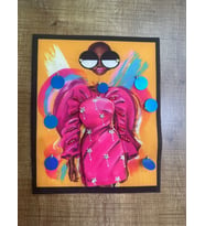 23X18 CM 3 BOYUTLU TAŞ İŞLEME BONCUK İŞLEME KABARTMA KADIN GÖRSEL ARMA APLİKE (Pembe)