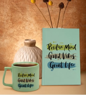 BK Gift Hayat Mottosu Tasarımlı Yeşil Sert Kapaklı Defter ve Middle Kupa Seti, Arkadaşa Hediye, Yeni İş Hediyesi, Doğum Günü Hediyesi (Model 5)