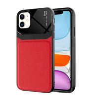 Apple iPhone 11 Kılıf Zore Emiks Deri Görünümlü Kılıf (Kırmızı)