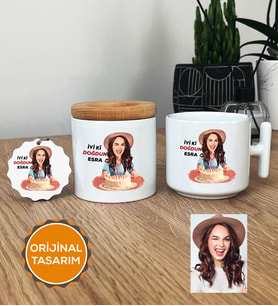 Kişiye Özel Karikatürlü Doğum Günü Hediyesi Hediye Seti T Kupa, Kalemlik, Anahtarlık Kadın Sevgiliye Ablaya Anneye Hediye (Beyaz)