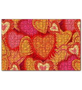 Cakapuzzle Sarı Kırmızı Kalpler Çizim  Puzzle Yapboz MDF (Ahşap) (500 Parça)