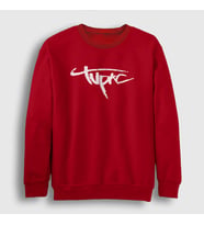 Presmono Unisex Beyaz Logo Tupac Shakur Sweatshirt 46243tt (Kırmızı)
