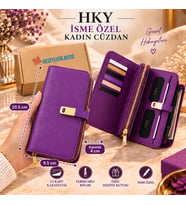 HKY Çok Kullanışlı İsme Özel Büyük Boy Kadın Cüzdan (Mürdüm)