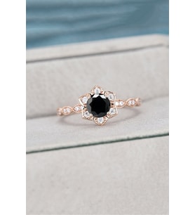 Çiçek Vintage Model 14 K Rose Altın Kaplama Ayarlanabilir Kadın Yüzük (Siyah)