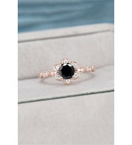 Çiçek Vintage Model 14 K Rose Altın Kaplama Ayarlanabilir Kadın Yüzük (Siyah)