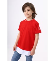 Toontoy Erkek Çocuk Cepli Pamuklu Tişört (Kırmızı)