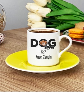 Kişiye Özel Dog Mom Türk Kahvesi Fincanı Köpek Annesi (Sarı)