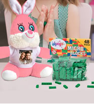 Kişiye Özel Peluş Tavşan Ve Renkli Micro Blocks Lego (Yeşil)