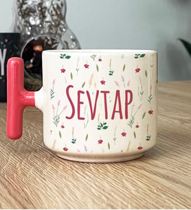 Kişiye Özel İsim Yazılı Hediye T Kupa Bardak Çiçek Desenli -6- (Pembe)