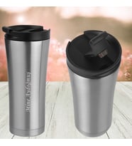 Kişiye Özel İsim Yazılı Kaydırmaz Tabanlı İç Dış Metal Termos Mug (Gümüş)