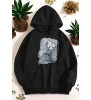 Orkide Tuval Baskılı Unisex Oversize Sweatshirt (Siyah)