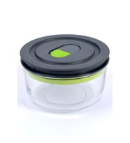 Yuvarlak Vakumlu Cam Saklama Kabı (1Adet - 400ml )  (Antrasit - Yeşil)