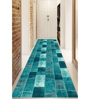 Dijital Baskılı Kaymaz Taban Yıkanabilir Modern Yolluk Ve Koridor Halısı NDU-HT-679 (Turkuaz)