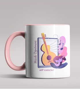 Kişiye Özel Müzik Öğretmeni Tasarımlı Siyah Renk Kupa Bardak  (Pembe)