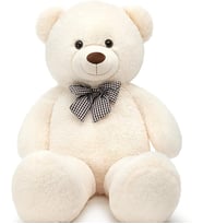 Yüksek Kalite Papyonlu Sevimli Peluş Şaşkın Ayı 80 cm - Premium Kumaş (Beyaz)