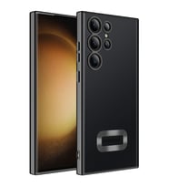 Samsung Galaxy S23 Ultra Kılıf Logo Yeri Açık Kamera Lens Korumalı Renkli Kenarlı Şeffaf Silikon (Siyah)