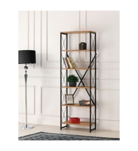 Ferforje Ahşap 5 Raflı Kitaplık 60x30x180 (Ceviz)