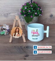 Psikoloji Öğretmeni Kupa Bardak Beyaz ve Fotoğraflı Ahşap Anahtarlık Hediye (Model 12)
