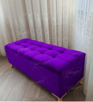 Çizgi Kapitoneli Sandıklı Puf 100 cm Gold Ayak (Lila)