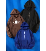 3'lu Paket Baskılı Oversize Unisex Sweatshirt (Siyah)