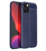 iPhone 12 Pro Kılıf Deri Desenli Kamera Korumalı Silikon (Lacivert)