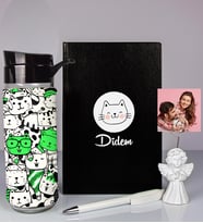 Kişiye Özel Defter Kalem Matara Ve Fotoğraflı Notluk Seti 93536 (Siyah)