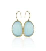 Kadir Jewellery 22 Ayar Altın Kaplama Fosil Taşlı Küpe -El İşçiliği Ve Hipoalerjenik Küpe (Açık Mavi)