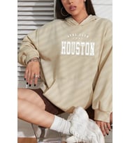 Unisex Houston Baskılı Sweatshirt (Bej)