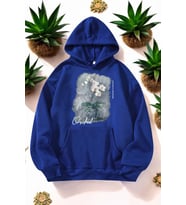 Orkide Tuval Baskılı Unisex Oversize Sweatshirt (Mavi)