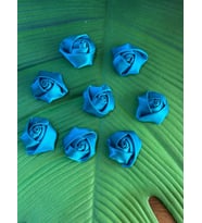 3X3 CM 8 Lİ KURDELE GÜLLÜ ÇİÇEK SETİ DİKİŞ GİYİM AKSESUARI (Turkuaz)