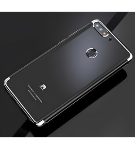 Huawei Y7 2018 Kılıf Dört Köşeli Lazer Silikon Kılıf (Gri)