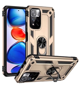Xiaomi Redmi Note 11 Pro Plus 5G Kılıf Yüzüklü Tank Zırhlı Mıknatıslı Standlı Silikon Kapak (Gold)