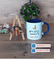 İngilizce Öğretmeni Kupa Bardak Beyaz ve Fotoğraflı Ahşap Anahtarlık Hediye Öğretmen Günü Hediyesi (Model 3)