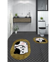 EVDEYA 3D Dijital Yıkanabilir Kedi Desen İkili Banyo Halısı Paspas Oval Klozet Takımı, OKLOZET-43-BEYAZ, (Kahverengi)
