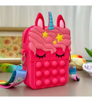 Silikon Sevimli Askılı Pop-It Unicornlu Kız Çocuk Cüzdan Çanta Çocuk Para Taşıma Çantası (Pembe)