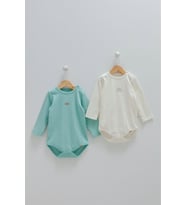 2'li Fitilli Uzun Kollu Çıtçıtlı Body (Ekru-Yeşil)