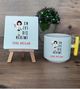 En İyi Diş Hekimi Hediye Seti Kupa Bardak T Kulplu ve Dekoratif Taş Diş Hekimine Diş Hekimleri Günü Hediyesi (Model 5)