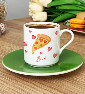Kişiye Özel Pizza Lover Türk Kahvesi Fincanı (Yeşil)