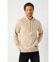 Metalic Lacivert Erkek Kapüşonlu Kanguru Cepli Sweatshirt (Bej)