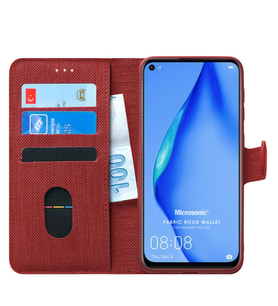 Huawei P40 Lite Kılıf Fabric Book Wallet (Kırmızı)