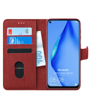 Huawei P40 Lite Kılıf Fabric Book Wallet (Kırmızı)