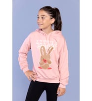 Toontoy Kız Çocuk Tavşan Baskılı Kapüşonlu Sweatshirt (Somon)
