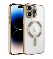 Apple iPhone 14 PRO Kılıf Kamera Lens Korumalı Renkli Magsafe Şeffaf Silikon (Gold)