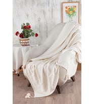 Ponpon Detaylı Fitilli Buldan Kumaşı Koltuk Örtüsü (Natural)